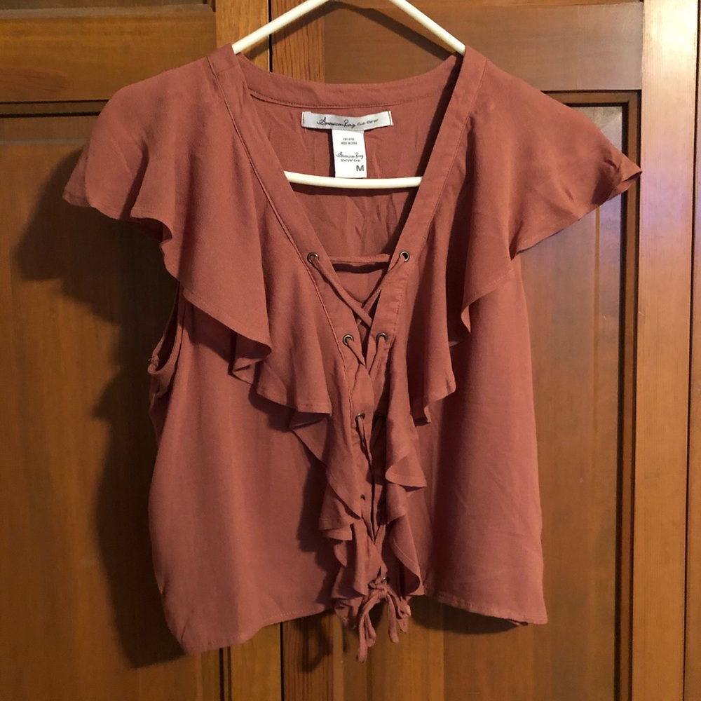 Copper Colored Lace Up Front Blouse